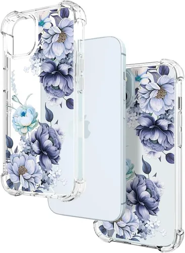 Miniatura 3 de Hungo Funda compatible con iPhone 15 Plus para mujer, diseño floral transparente, lindo, flor azul rosa Rosas Azules