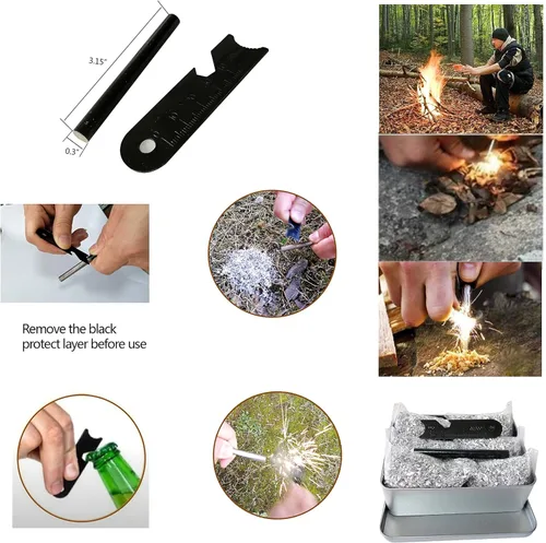 Miniatura 3 de Kit de inicio de fuego de magnesio – 6 bolsas de virutas de magnesio + varilla de ferro de 3.15 pulgadas, 20 cables de yesca encerados de 4