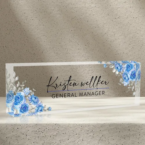 Miniatura 30 de Placa de nombre de escritorio personalizada, diamantes azules, regalo de decoración de oficina para profesores, jefes, empleados