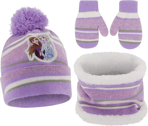 Disney - Juego de gorro de invierno para niñas, bufanda y guantes para niños pequeños, 2-4 o Frozen Elsa & Anna, sombrero, bufandas y guantes para