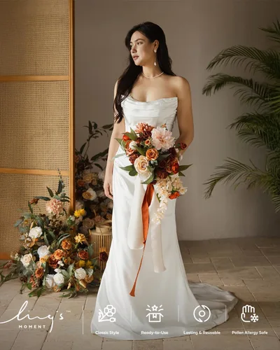 Miniatura 4 de Ling's Moment - Flores artificiales de seda falsas, dalias, rosas de espuma falsas, combo para ramos de boda, centros de mesa, arreglos de O ámbar