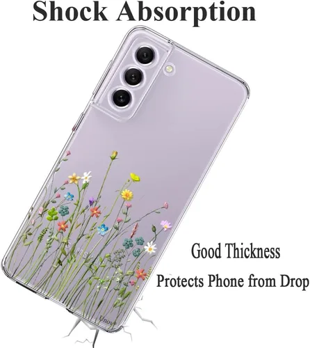 Miniatura 6 de Unov Funda compatible con Galaxy S21 FE funda transparente con diseño de TPU suave absorción de golpes, diseño delgado en relieve floral protector