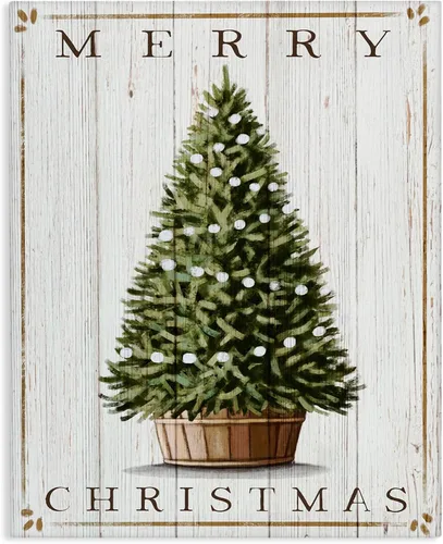 Miniatura 10 de Stupell Industries Patrón rústico de árbol de granja de campo de Feliz Navidad