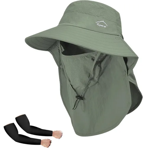 Miniatura 7 de Rosoz - Sombrero de sol para hombres y mujeres con solapa para el cuello, ala ancha, UPF50+, sombrero de pesca con cubierta facial desmontable