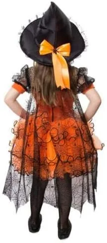 Miniatura 3 de Vestido de tul de Halloween para niñas pequeñas, vestido de manga larga con diseño de calabaza, telaraña, princesa, fiesta, faldas a rayas