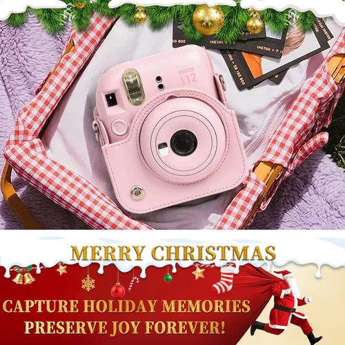 Miniatura 2 de CAIYOULE Funda para cámara para Fujifilm Instax Mini 12 cámara de película instantánea, bolsa cruzada protectora de cuero PU retro para Fuji Mini 12