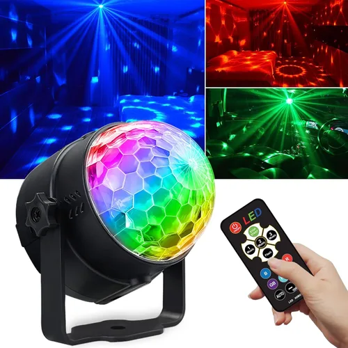 Miniatura 9 de Luces de fiesta de bola de discoteca 3 en 1, luz estroboscópica de DJ activada por sonido con 60 patrones, proyector LED alimentado por USB