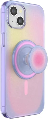 PopSockets Funda para iPhone 15 Plus con agarre redondo compatible con MagSafe, funda para iPhone 15 Plus, compatible con carga inalámbrica - Aura