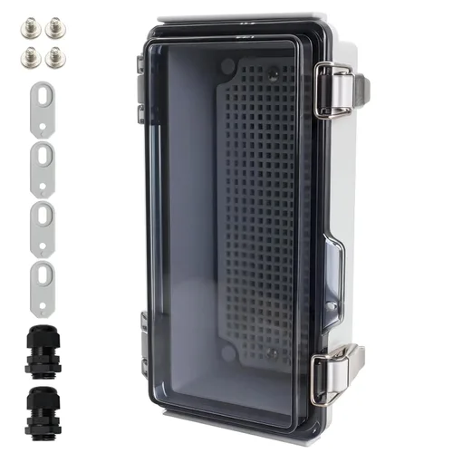 Miniatura 21 de MAKERELE Caja eléctrica impermeable pequeña al aire libre IP67 ABS caja de plástico con placa de montaje, cubierta gris con bisagras, soporte