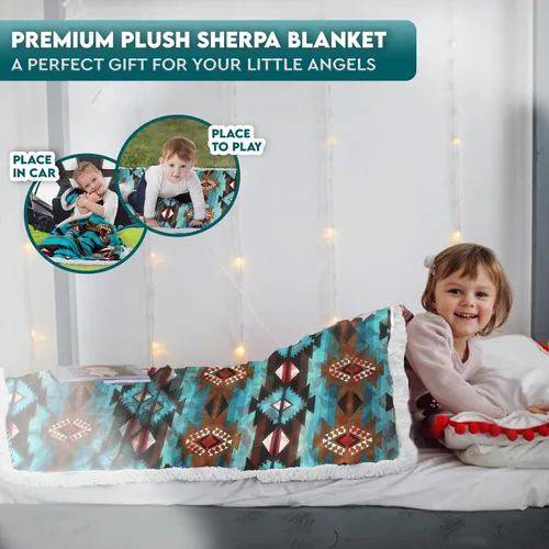 Miniatura 2 de Manta de forro polar sherpa ultrasuave Manta acogedora de felpa para niños Reversible con estampados aztecas Lavable Tamaño amplio