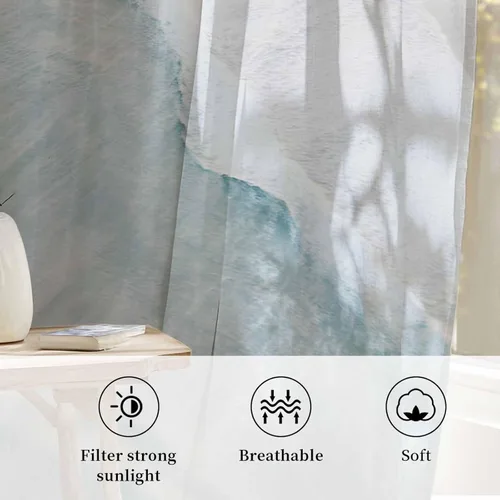 Miniatura 8 de Cortinas traslúcidas de playa de 63 pulgadas de largo, panel de cortina traslúcida para sala de estar, cortinas de cocina con bolsillo para barra