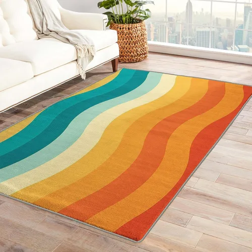 Alfombra retro y decoración del hogar, alfombra lavable de 2 x 3 a 70 segundos, para entrada, sala de estar, dormitorio, tapete antideslizante y