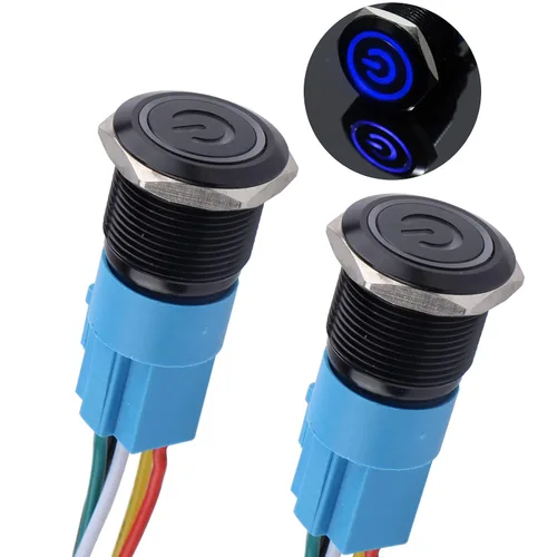 Miniatura 13 de 2 piezas interruptor de botón pulsador con pestillo de 16mm, 12V-24V, encendido/apagado, 1NO 1NC, impermeable IP66, carcasa de metal negro