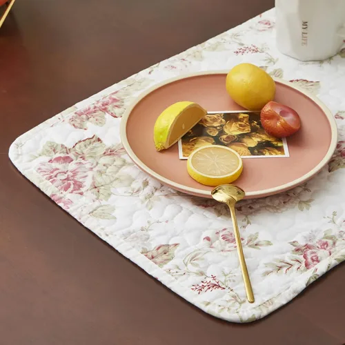 Miniatura 9 de DaDa Bedding - Juego de 4 manteles individuales para mesa de comedor, diseño de rosas de cabaña, acolchado, de algodón, delicadas, flores, jardín