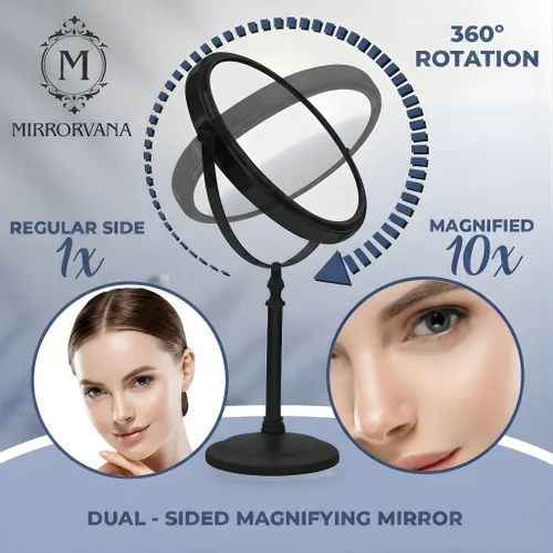 Miniatura 2 de MIRRORVANA Espejo de maquillaje grande de doble cara 10X y 1X con soporte en caja de regalo, 15 pulgadas de alto y 8 pulgadas de ancho (negro)