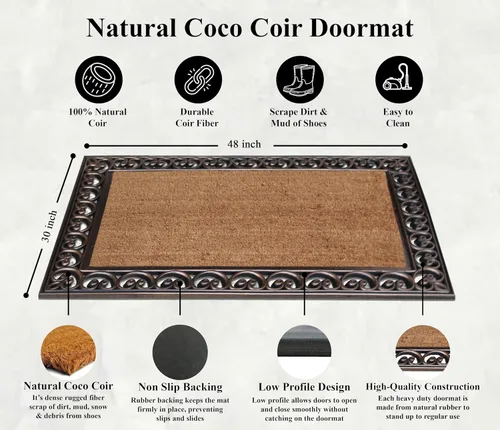 Miniatura 59 de A1HC Tapete para Puerta de Fibra de Coco Natural y Caucho, 30"x48" – Grueso, Duradero, Resistente, Anti-Desprendimiento, Resistente a