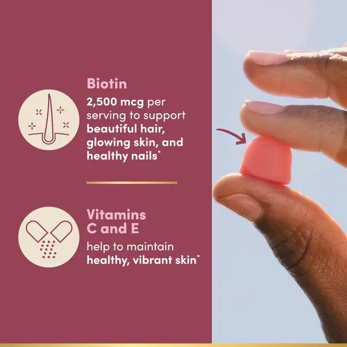 Miniatura 4 de Nature's Bounty Optimal Solutions - Gomitas de pectina para cabello, piel y uñas, 2500 mcg de biotina por porción, gomitas que no se pegan, fórmula
