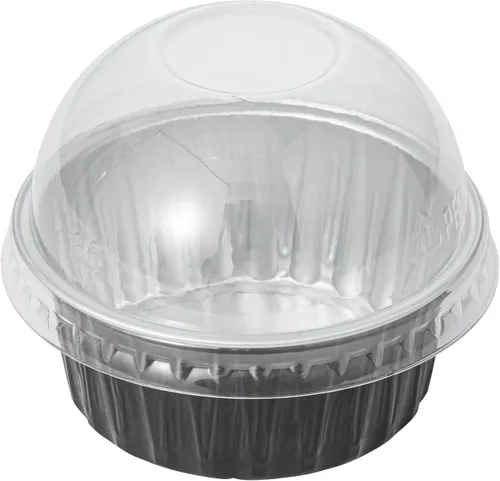Miniatura 15 de Restaurantware Ramequines desechables de 4.2 onzas con tapas, 100 vasos desechables redondos de crema brulee, tapas de cúpula aptas para horno, Negro