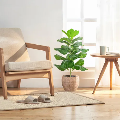 Miniatura 2 de BesameNature - Árbol de higuera artificial de hoja de violín para decoración de oficina en el hogar, 30.5 pulgadas de alto, se envía en maceta gris
