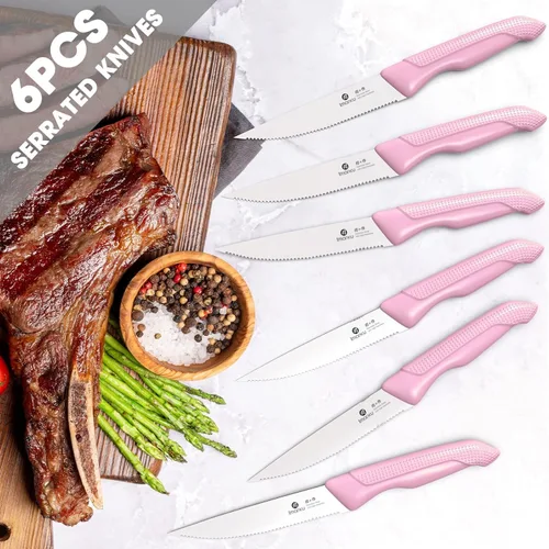 Miniatura 8 de imarku Juego de cuchillos afilados con afilador integrado, juego de cuchillos de cocina japoneses de acero inoxidable con mango ergonómico Rosa