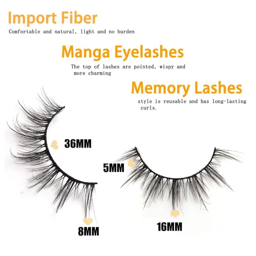 Miniatura 30 de Veleasha Pestañas postizas de manga puntiagudas, 100% hechas a mano, aspecto natural, pestañas postizas ligeras con banda transparente suave