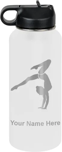 Miniatura 31 de LaserGram Botella de agua personalizada, soporte de mano de gimnasta, acero inoxidable de doble pared aislada al vacío con popote superior, regalo
