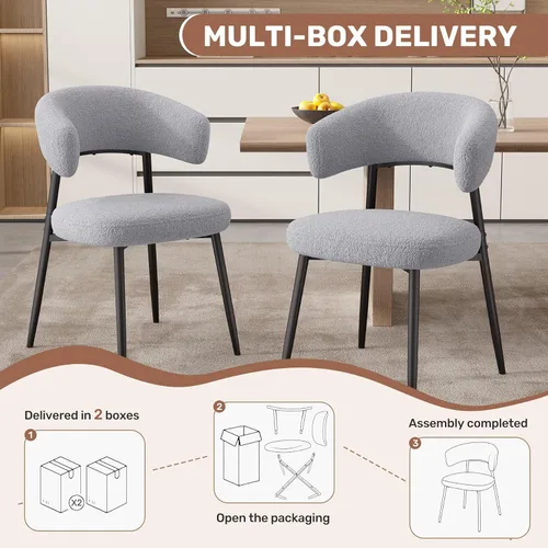Miniatura 5 de Juego de 6 sillas de comedor, sillas de cocina estilo de mediados de siglo moderno, silla de comedor tapizada en bouclé con respaldo curvo y patas