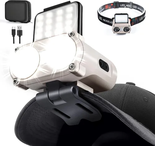Miniatura 10 de Hopedone Luz LED para casco, 800 lúmenes, recargable, regulable, con clip, luces de casquillo, linterna ajustable de 180°, impermeable, para correr