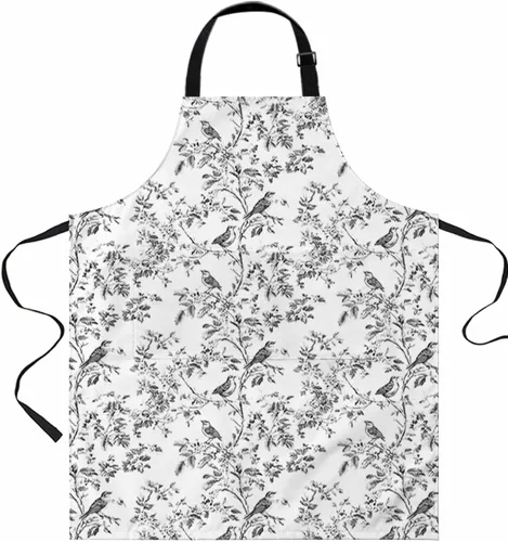 Delantales de pájaros de flores para mujeres y hombres con bolsillos, diseño retro de ramas de árbol blanco y negro, floral, ajustable, impermeable,