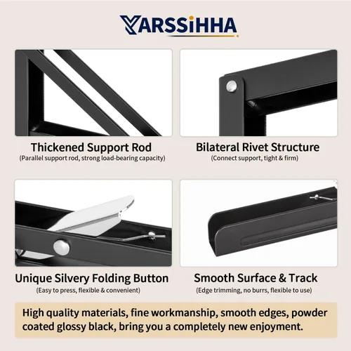 Miniatura 3 de Yarssihha Soporte plegable de estante de 8 pulgadas, paquete de 2 soportes plegables resistentes montados en la pared, soportes plegables de metal