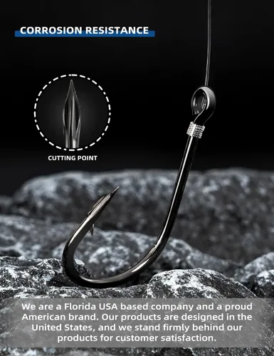 Miniatura 6 de BLUEWING Ganchos de cebo vivo compensados ligeros ganchos de pesca, ganchos de punto de corte, ganchos de acero de alto carbono, ganchos de pescado
