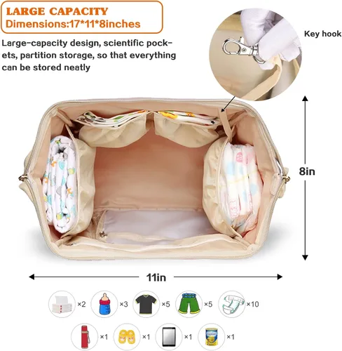 Miniatura 4 de Mochila para pañales para mamá y papá, bolsas cambiadoras de bebé impermeables multifuncionales, mochila grande para pañales cuadriculado