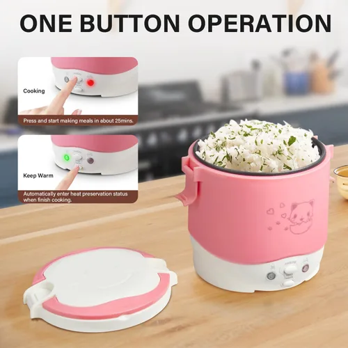 Miniatura 5 de OSBA Mini Arrocera, Arrocera de Viaje Pequeña de 1L 12V para Auto, Cocina para Sopa, Papilla y Arroz, Función de Cocinado, Calentamiento