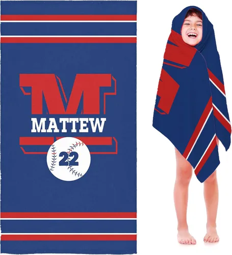 Miniatura 9 de Toalla de playa de béisbol personalizada para niños y niños, toalla de playa deportiva personalizada con nombre, número de equipo, regalos