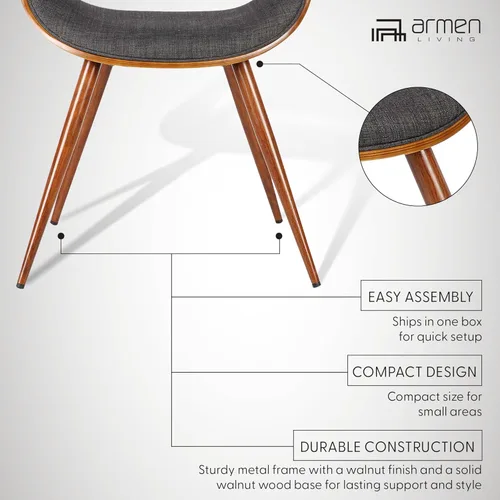 Miniatura 12 de Armen Living Silla de comedor de mariposa estilo mediados de siglo en acabado de nogal y tela azul - Juego de 4