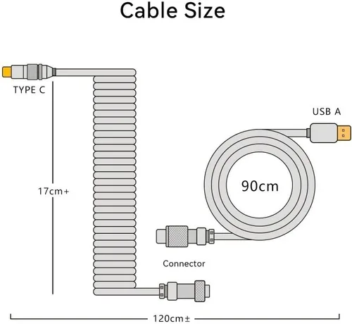 Miniatura 8 de Conector de aviador desmontable de doble manga Cable USB-C en espiral para teclados mecánicos de juegos personalizados (color: azul oscuro naranja)