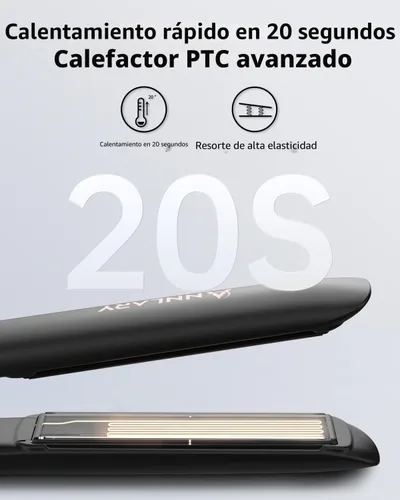 Miniatura 5 de Annlary - Plancha de pelo alisadora de 1 pulgada y rizador de pelo plana de 2 en 1 de titanio y cerámica iónica con voltaje dual, con silicona Negro