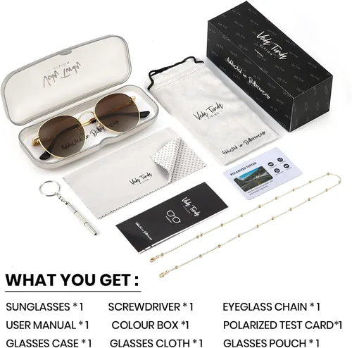 Miniatura 7 de Veda Tinda Vision Gafas de sol redondas pequeñas vintage clásicas retro para mujeres y hombres, protección UV400 con cadena