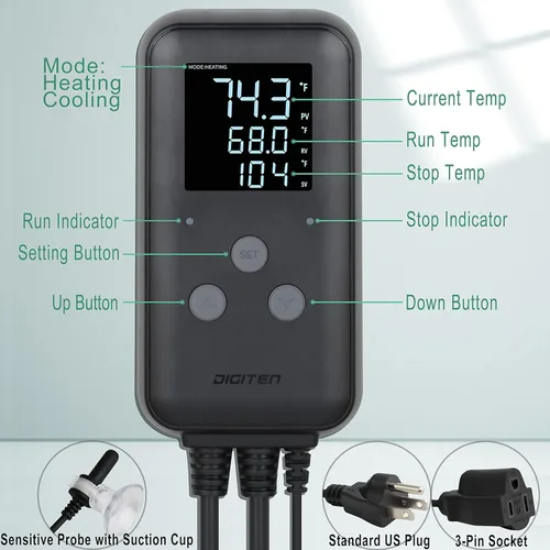 Miniatura 6 de Termostato digital impermeable para invernadero, para elaboración de cerveza casera, fermentación, cría, incubación, terrario, calefacción