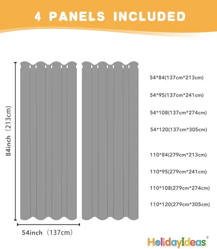 Miniatura 5 de HolidayIdeas Cortinas impermeables para patio, 4 paneles, 54 x 84 pulgadas, protección de privacidad y filtrado de luz, cortinas exteriores con Negro