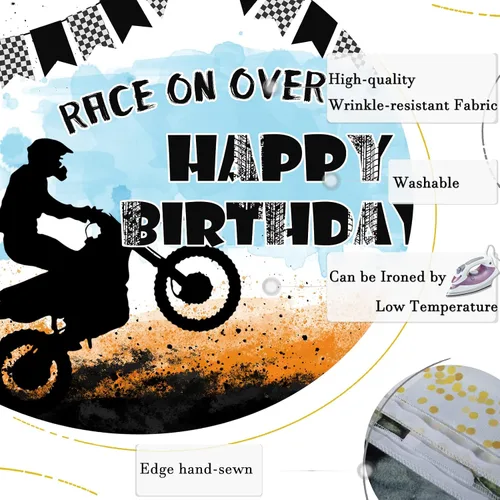 Miniatura 7 de Telón de fondo de motocicleta con texto en inglés "Race On Over Motocross Racing Fotografía", decoración de fiesta de cumpleaños, suministros