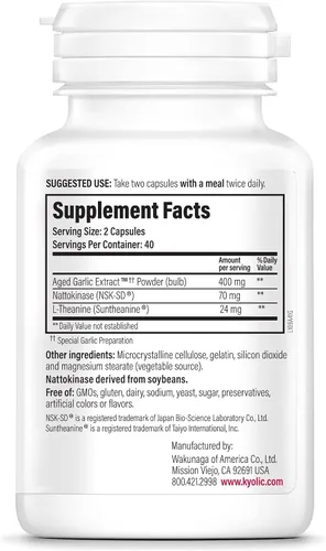 Miniatura 2 de Fórmula 109 de Kyolic, extracto de ajo envejecido capsulas para la salud y la presión arterial, 109-41, 1, 1
