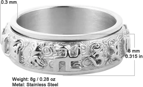 Miniatura 2 de Anillo de boda HZMAN de acero inoxidable, con mantra budista tibetano Om Mani Padme Hum, de 8MM