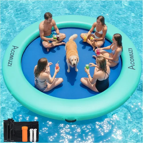 Miniatura 10 de Hamaca de agua inflable de 4/6/8/10/12 pies, flotador flotante redondo para adultos, balsa flotante de piscina resistente para océano y lago