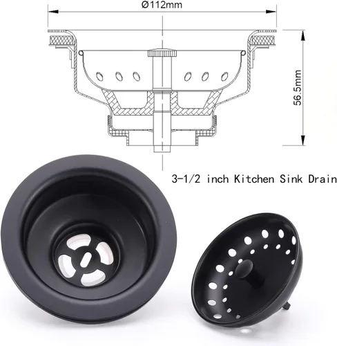 Miniatura 5 de KONE Colador de Canasta de Acero Inoxidable para Fregadero de Cocina de 3-1/2 Pulgadas, Tapón de Agua con Ensamble de Drenaje, Acabado Negro