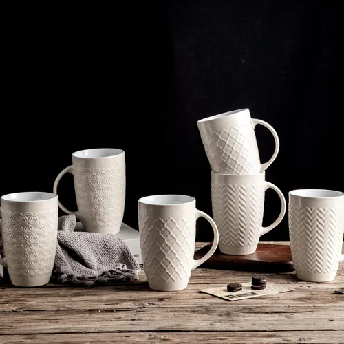 Miniatura 7 de AmorArc Juego de 6 tazas de café extragrandes de cerámica de 20 onzas con patrones geométricos texturizados para café, té, cerveza, cacao caliente