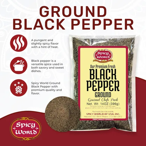 Miniatura 2 de Polvo de pimienta negra molida bolsa de 14 onzas – Table Grind – by Spicy World