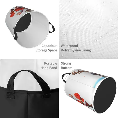 Miniatura 4 de Cesta circular con estampado de ciervos de Sant Claus, impermeable, cesta organizadora de lavandería, con asas, para ropa, juguetes, pequeña