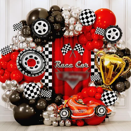 Miniatura 8 de Kit de Arco de Globos TODO EN 1 para Autos de Carreras con TROFEO BONUS y Número 2 - Kit de Guirnalda de Globos de Autos para Suministros de Fiesta
