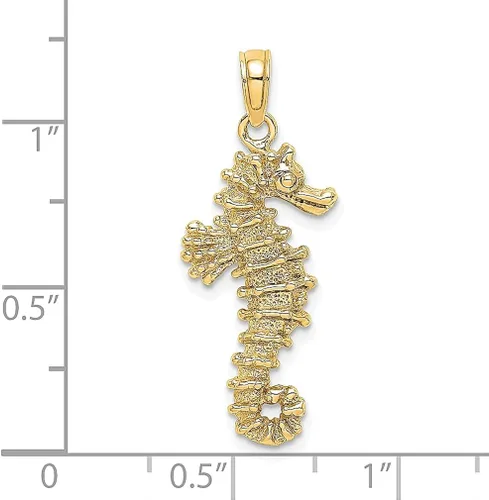 Miniatura 3 de Collar con colgante de caballito de mar 3D de oro amarillo de 14 quilates, joyería fina para mujer, regalos para ella